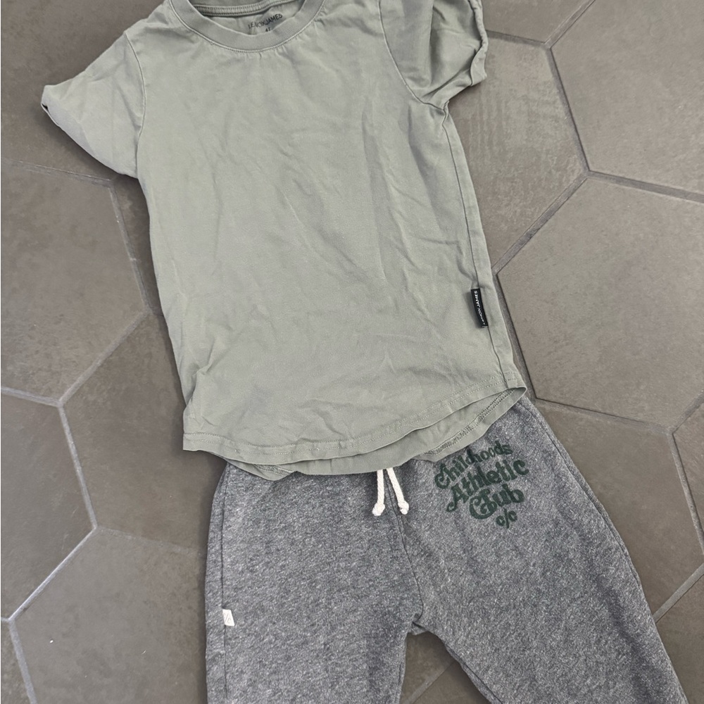 Green Tee and Gray Sweatpants Set